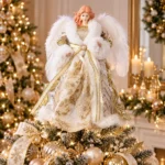 Decoratiune Craciun, Varf de brad Ingeras, roz gold, 30cm - imagine 2