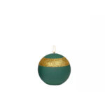 Lumanare Brokatti sferica verde cu gliiter auriu10 cm