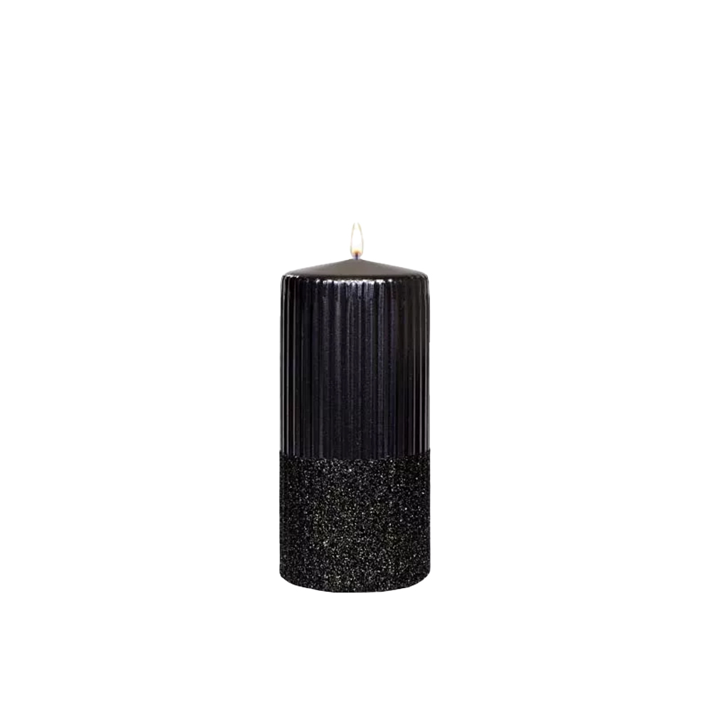 2236b Lumanare Brokatti, negru cu glitter, 15*7 cm