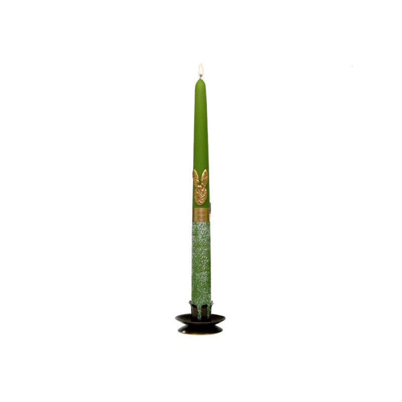 Lumanare conica, cu iepuras auriu, verde