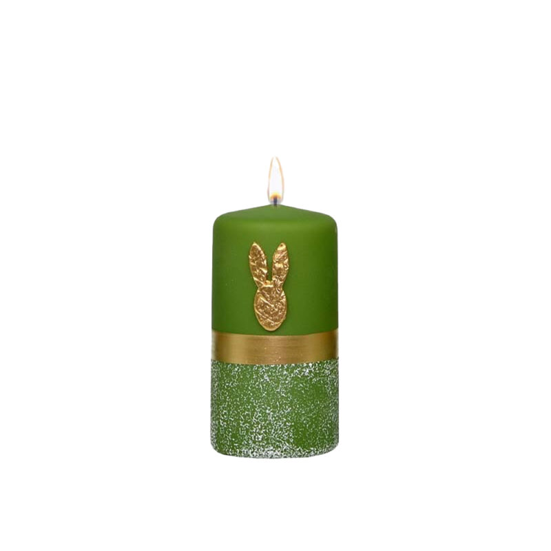 Lumanare cu iepuras auriu, verde, 12*5.8 cm