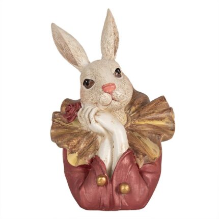 Figurina decorativa Iepuras cu trandafir si haina rosie