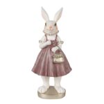 Figurina iepuras alb cu rochita roz