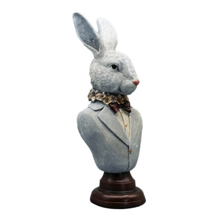 Figurina bust de iepuras, alb cu maro