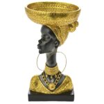 Statueta femeie cu tava, negru cu auriu