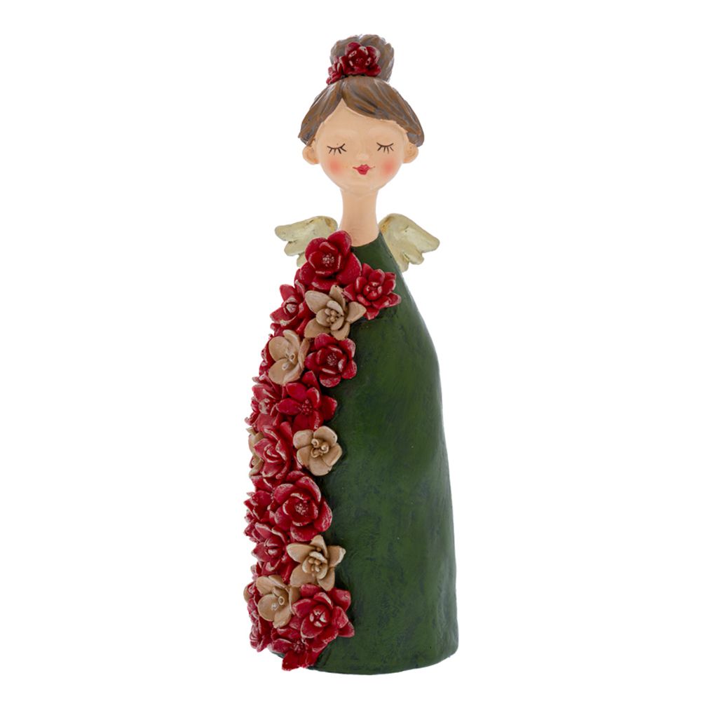 86718 (1) Figurina ingeras cu rochie verde si aripi aurii