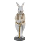 Figurina iepuras cu baston, alb cu bej , 5*5*15 cm