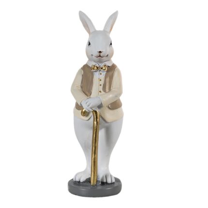 Figurina iepuras cu baston, alb cu bej , 5*5*15 cm