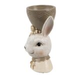 Cupa pentru ou iepuras cu fundita, alb cu bej si auriu, 7*7*12 cm - imagine 2