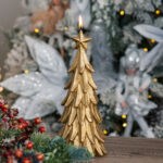 Lumanare in forma de bradut, auriu, 26*12 cm - imagine 2