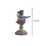 Suport lumanare Pasare cu flori, maro cu albastru, 22 cm - imagine 4