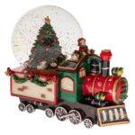 Decoratiune Craciun Glob Cu brad impodobit pe suport tren