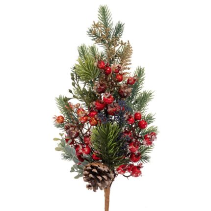 Decoratiune Craciun Crenguta  verde cu rosu 50 cm