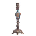 Suport de lumanare Papagal, maro cu albastru, 42 cm