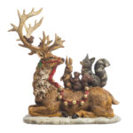 Figurina Cerb in sezut cu animale, maro, 33 cm