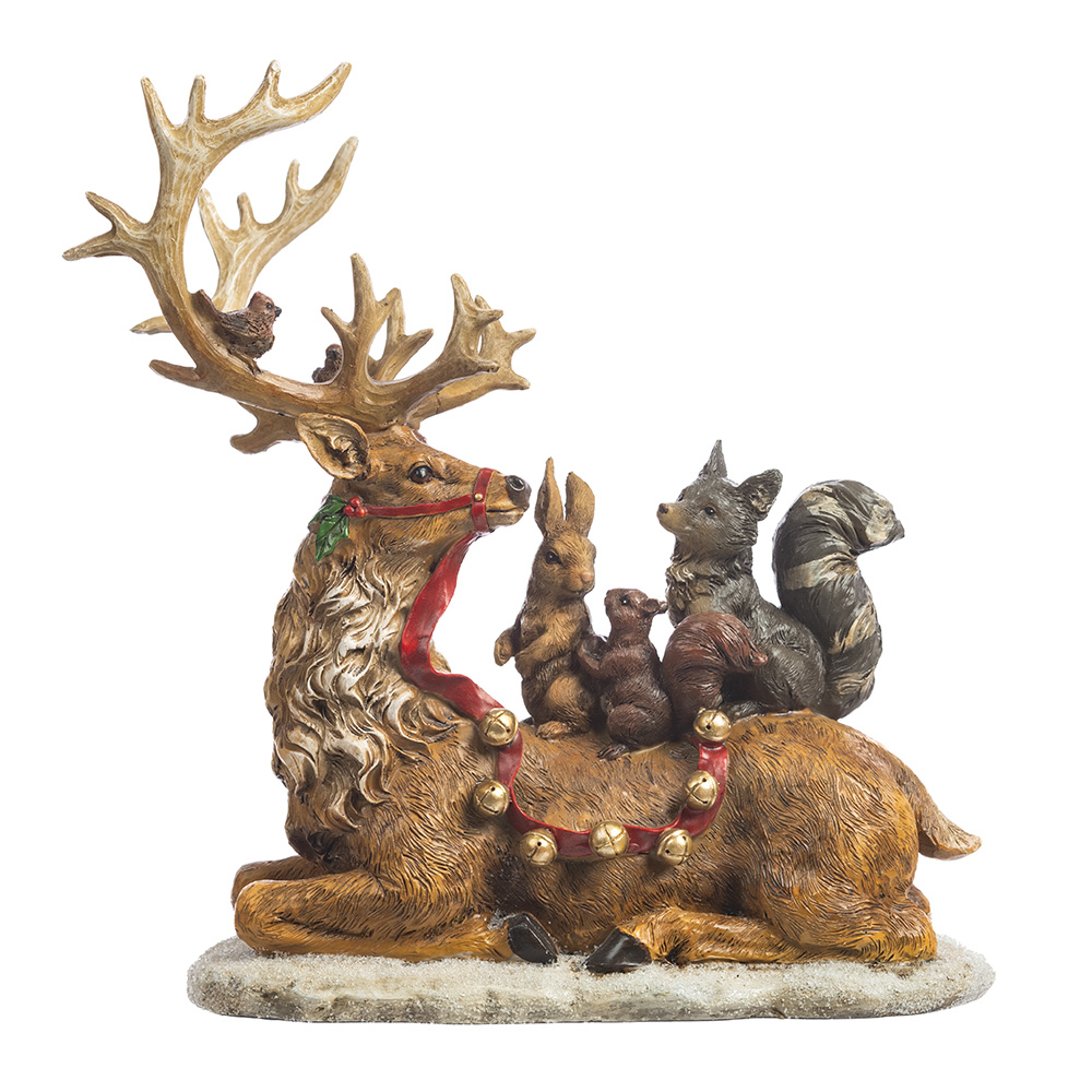 _ARK3558 Figurina Cerb in sezut cu animale, maro, 33 cm - imagine 1