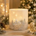 Felinar cilindric din ceara Peisaj de iarna, gri, 13,5*14,5 cm - imagine 2