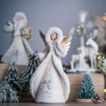 Decoratiune Craciun, Inger cu blanita si LED, alb, 33 cm - imagine 2