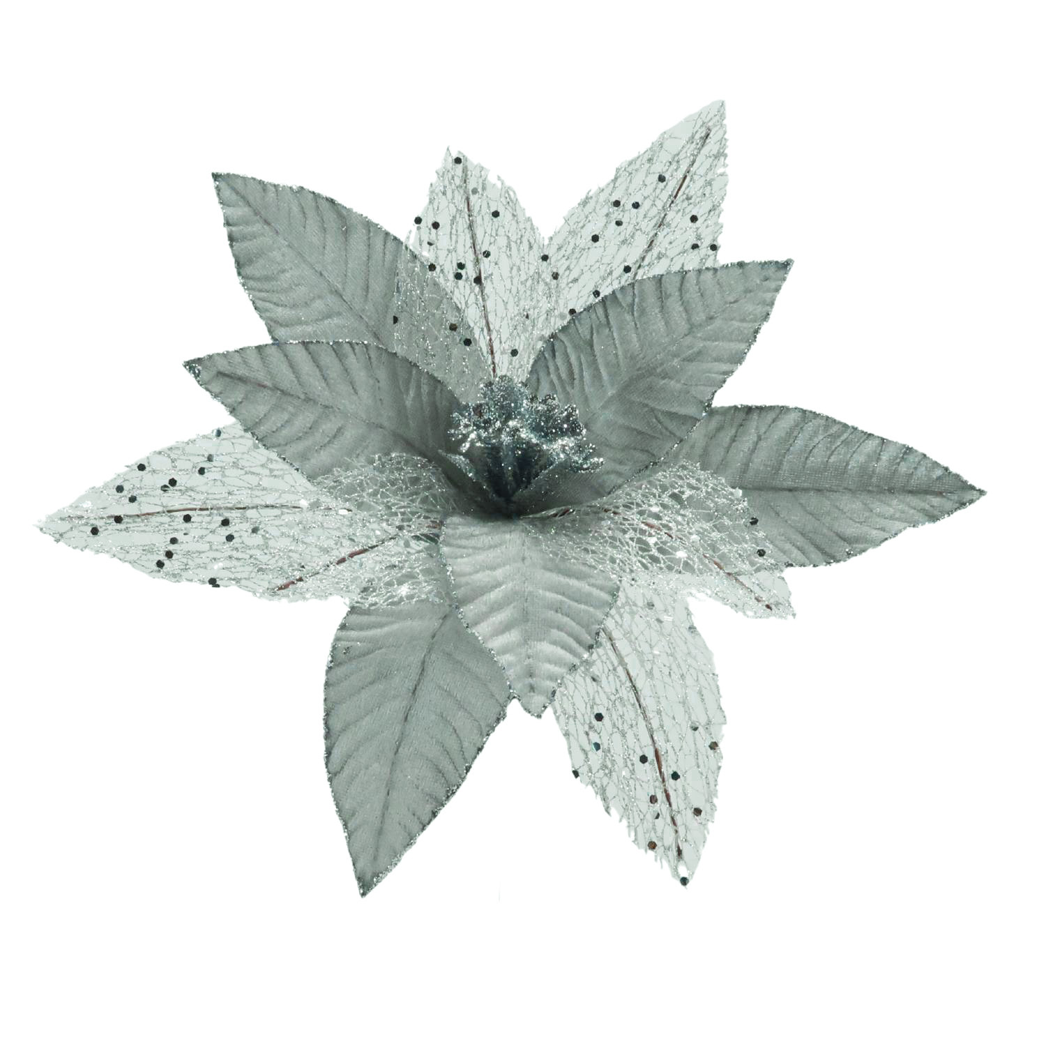 2025.2.27 -尺寸 - 0125092-SV Decoratiune Craciun, Floare decorativa din catifea argintie, 30 cm - imagine 1