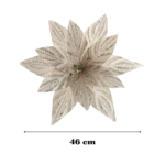 Decoratiune Craciun, Floare decorativa din catifea bej, cu glitter 46 cm - imagine 2