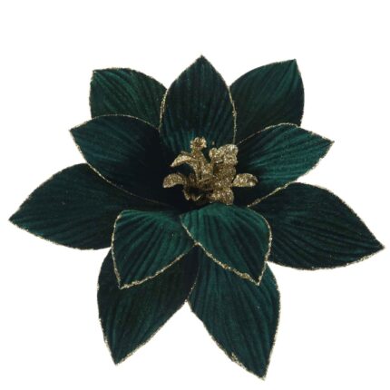 Floare din catifea verde cu glitter auriu