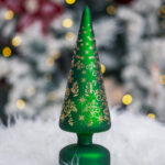 Decoratiune Craciun, Bradut verde din sticla cu LED, 9*9*31 cm - imagine 2