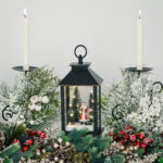Decoratiune Craciun, Felinar LED cu Mos Craciun, negru, 27 cm - imagine 2