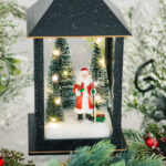 Decoratiune Craciun, Felinar LED cu Mos Craciun, negru, 27 cm - imagine 3