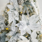 Decoratiune Craciun, Floare decorativa din catifea alba, cu glitter 46 cm - imagine 2
