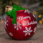 Decoratiune Craciun, Glob Merry Christmas LED, rosu, 12*13 cm - imagine 2