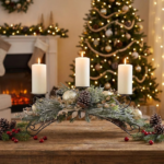 Decoratiune Craciun, Suport pentru lumanari cu aspect nins, 65*25 cm - imagine 2
