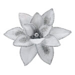 Floare decorativa din catifea alba cu glitter