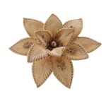 Floare decorativa din catifea maro cu glitter