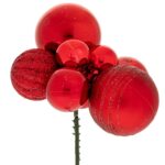 Decoratiune Craciun, Crenguta cu globuri, rosu, 15 lungime cm, 8.5 cm diametru