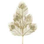Decoratiune Craciun, Crenguta pene de paun auriu sampanie, 55 cm