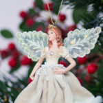 Decoratiune Craciun, Zana de agatat in brad, bej, 15 cm - imagine 2