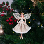 Decoratiune Craciun, Zana de agatat in brad, bej, 15 cm - imagine 3