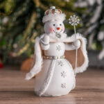 Decoratiune Craciun, Om de zapada alb cu auriu, 8*8*14 cm - imagine 3