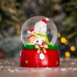 Decoratiune Craciun, Glob din sticla cu zapada, rosu, 9*7.5 cm - imagine 2