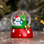 Decoratiune Craciun, Glob din sticla cu zapada, rosu, 9*7.5 cm - imagine 3