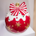 Decoratiune Craciun, Bomboniera Glob, rosu cu alb, 21*18*18 cm - imagine 3