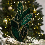 Crenguta deocrativa din material textil verde cu glitter, 70 cm - imagine 2