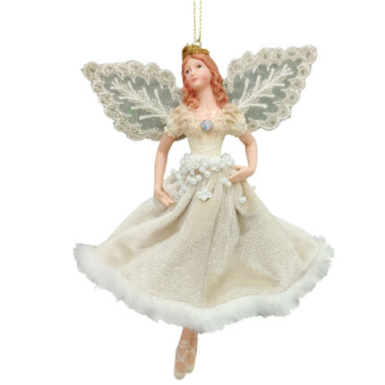 Decoratiune Craciun, Zana de agatat in brad, bej, 15 cm