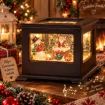 Decoratiune Craciun, Cutie muzicala din lemn, maro, 14*14*13 cm - imagine 2