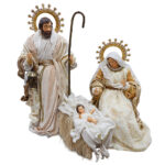 Decorațiune Crăciun, Sceneta 3 piese Scena Nașterii bej cu auriu, 100 cm
