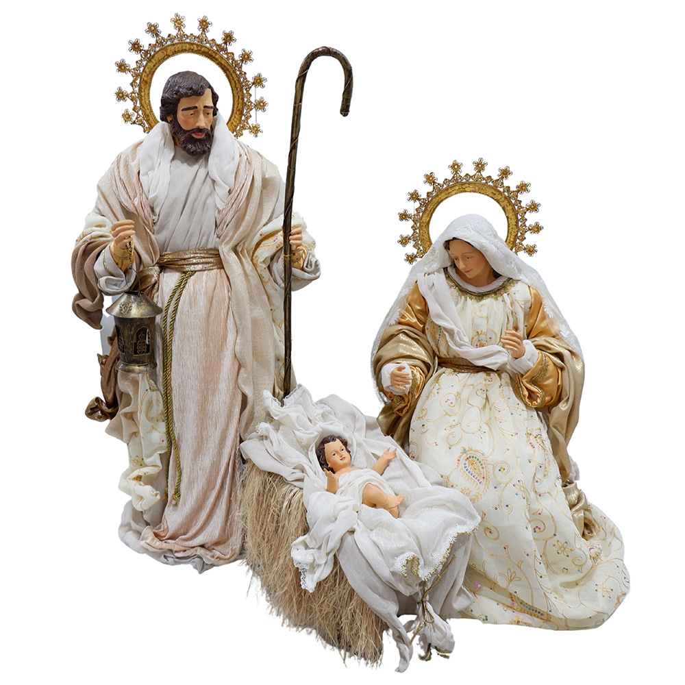 Decorațiune Crăciun, Sceneta 3 piese Scena Nașterii bej cu auriu, 100 cm - Ezomagic Decorațiune Crăciun, Sceneta 3 piese Scena Nașterii bej cu auriu, 100 cm - imagine 1