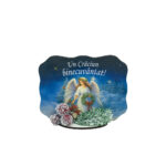 Decoratiune Craciun, Placuta pe suport cu ingeras albastru 11*8 cm