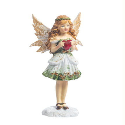 Decoratiune Craciun, Zana cu inimioara, alb cu verde, 14 cm