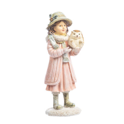 Decoratiune Craciun, Fetita cu arici, roz, 13 cm