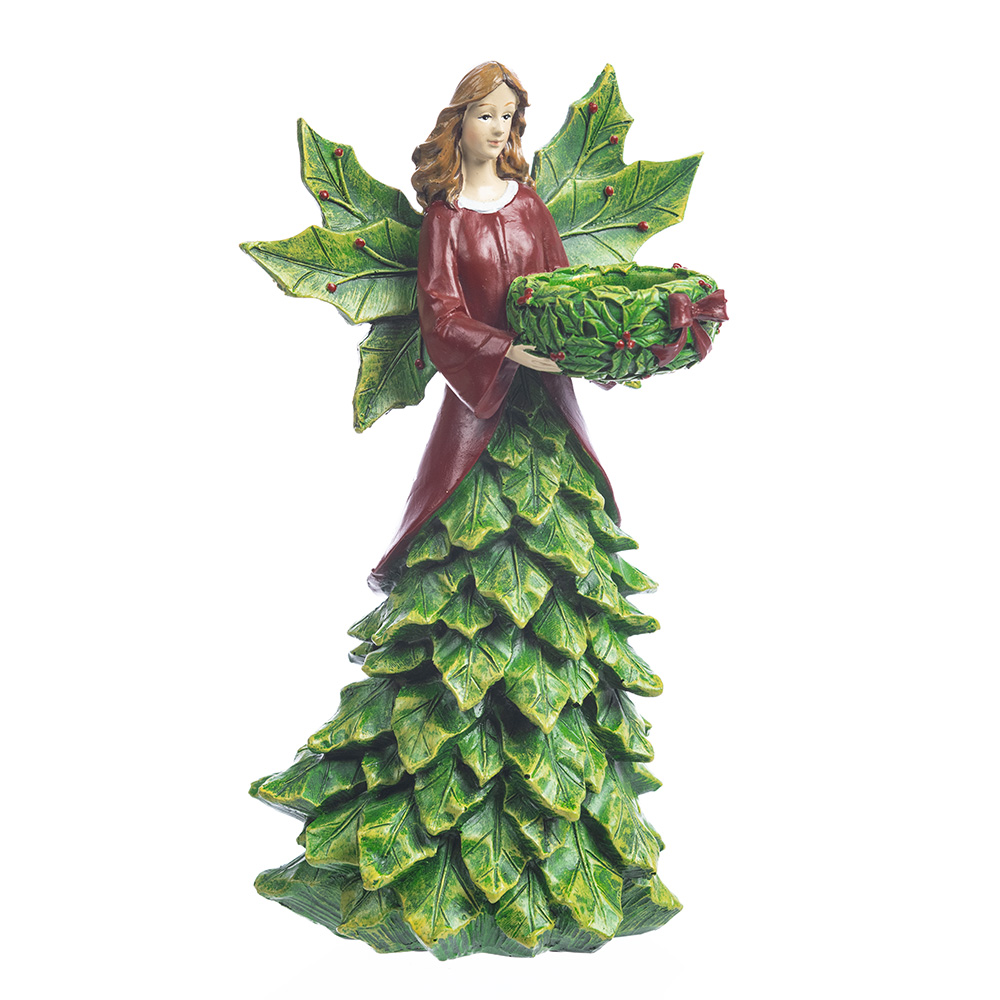 _ARK3538 Decoratiune Craciun, Suport lumanare Zana, verde cu rosu, 27 cm - imagine 1